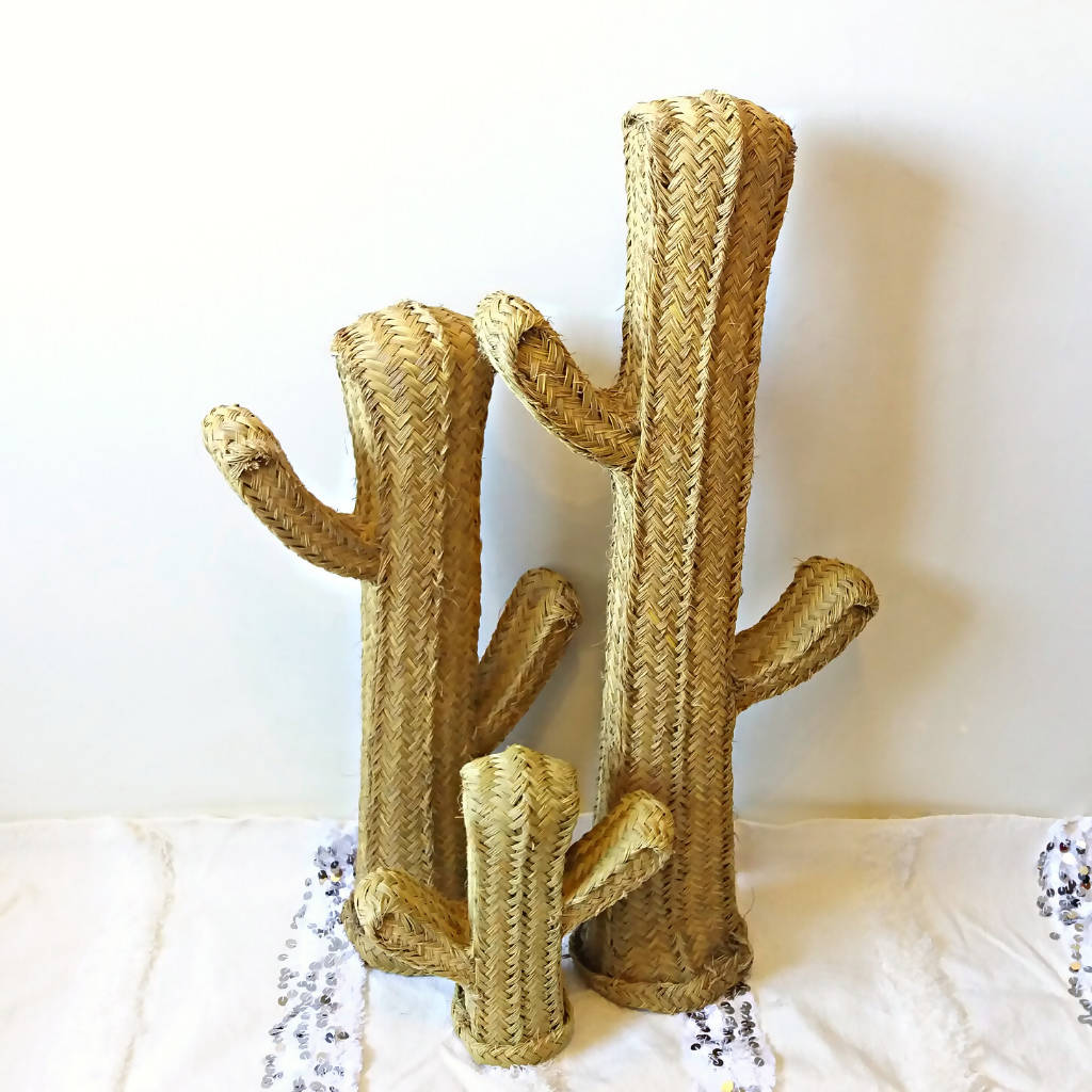 Moroccan Decorative Straw Cactus, Handmade Straw Cactus Rattan