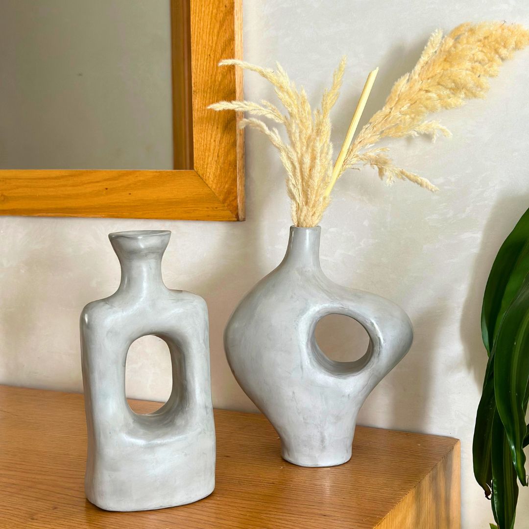 Duo Riad Vase und graue Vase + Pampas – MyTindy