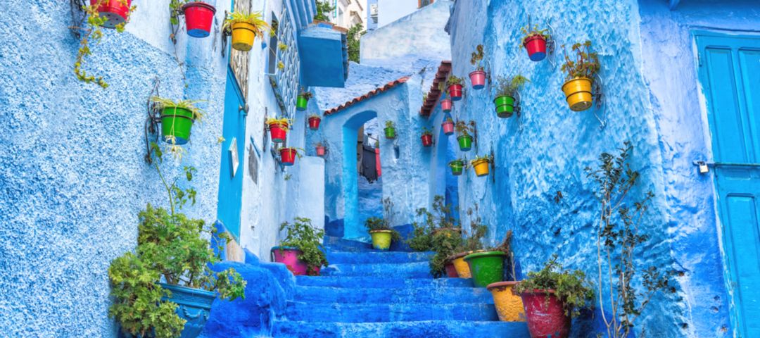 Blue streets of Oudayas Kasbah in Rabat, Morocco