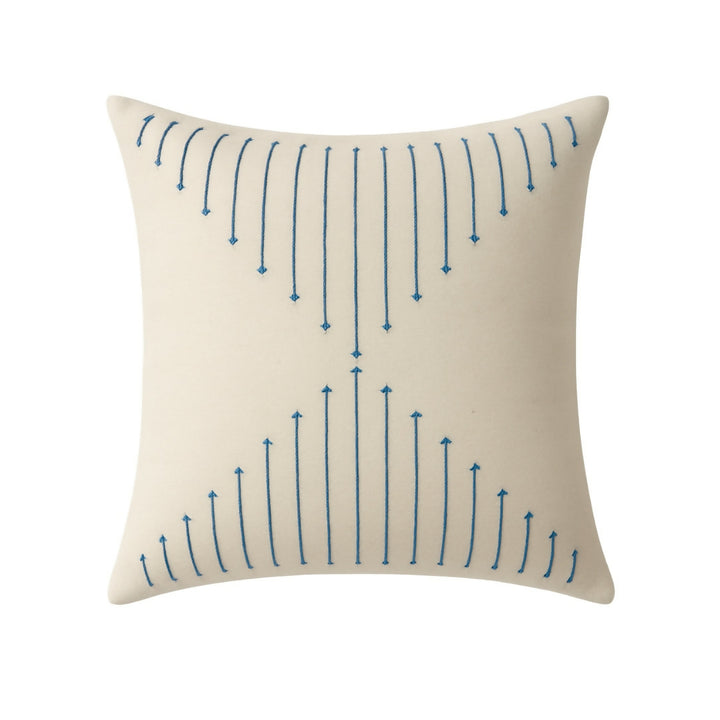 Minimalist Blue Linear Embroidered Cushion – Cream Geometric Hourglass Decorative Pillow – Modern Scandi Home Decor