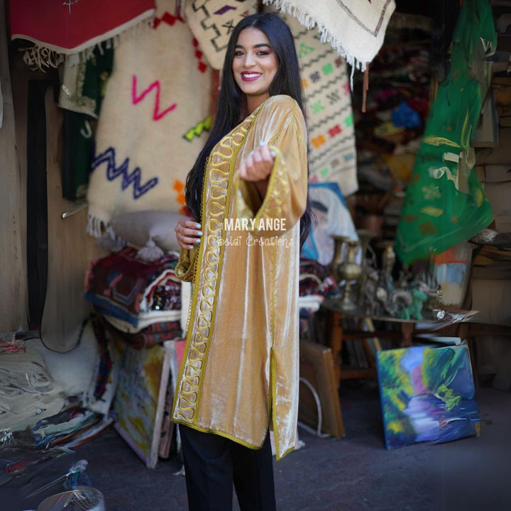 AYA Gold Velvet Moroccan Kimono
