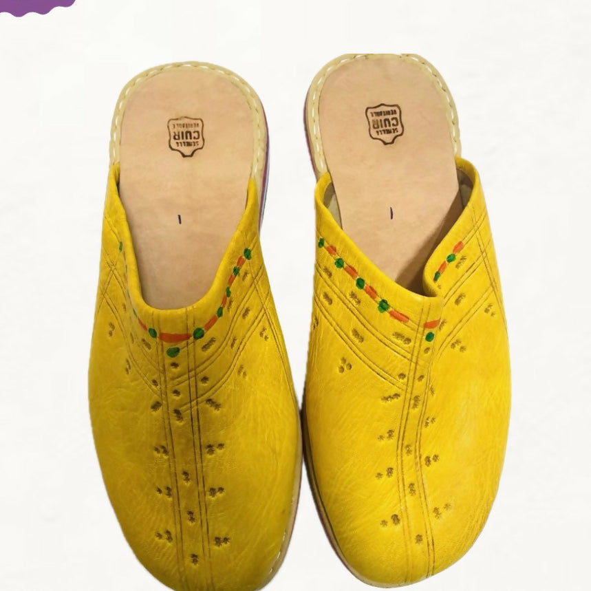 Yellow Rounded Moroccan Slippers for Men