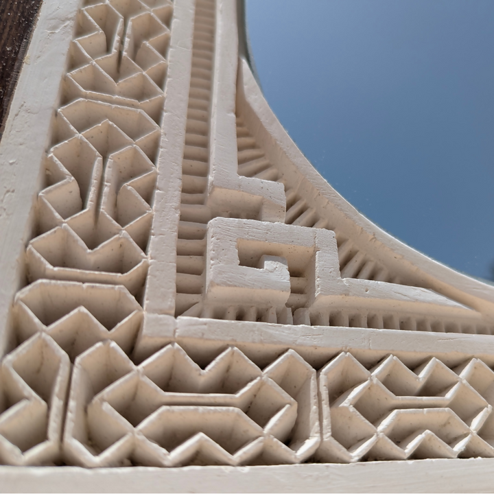 Framed Hand Carved Plaster Wall Mirror, Authentic white Finish