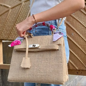 24H Kelly Style Jute Handbag with Initials