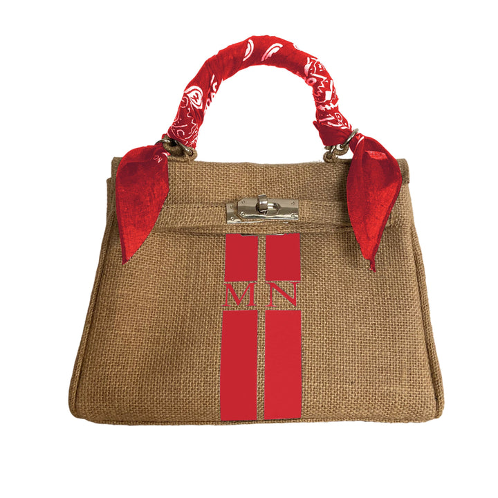 24H Kelly Style Jute Handbag with Initials