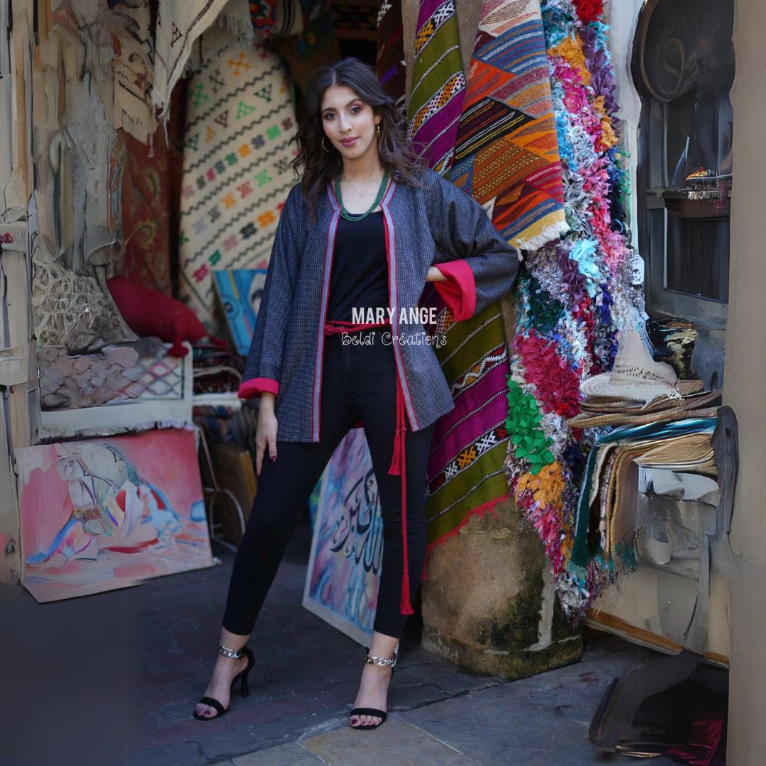ZIN Blue & Pink Short Moroccan Kimono