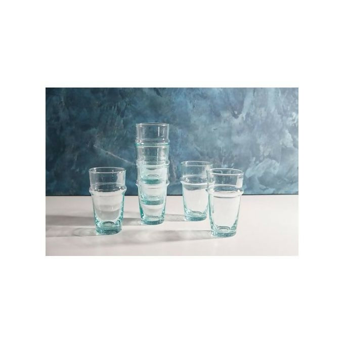 Set of 6 Authentic Moroccan Beldi Glasses - Hand-Blown Recycled Glass - Traditional Tea & Coffee Tumblers (Pack of 6)