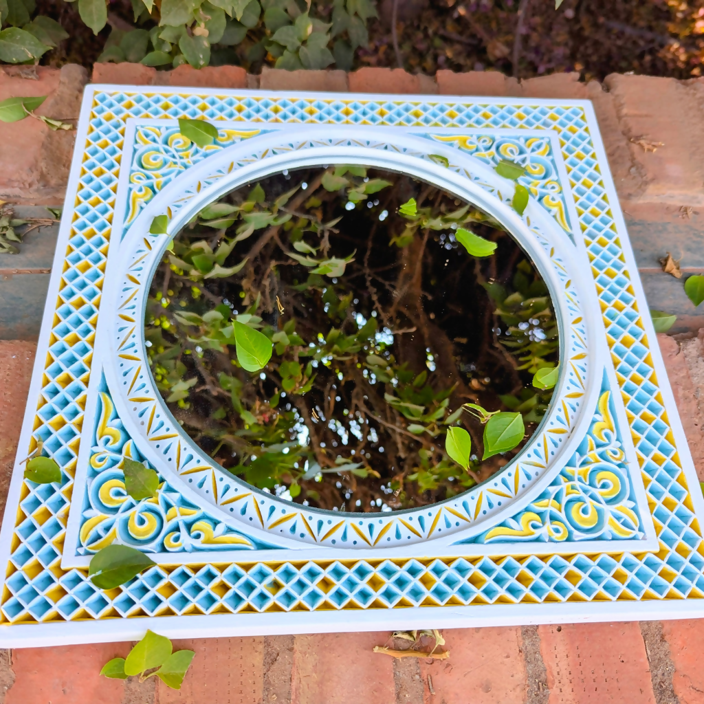 Hand Carving Moroccan Plaster Mirror, Painting Floral Finish Design