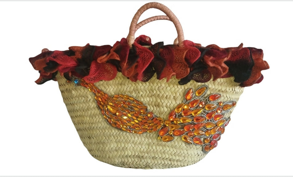 Orange Petal Moroccan Wicker Market Basket