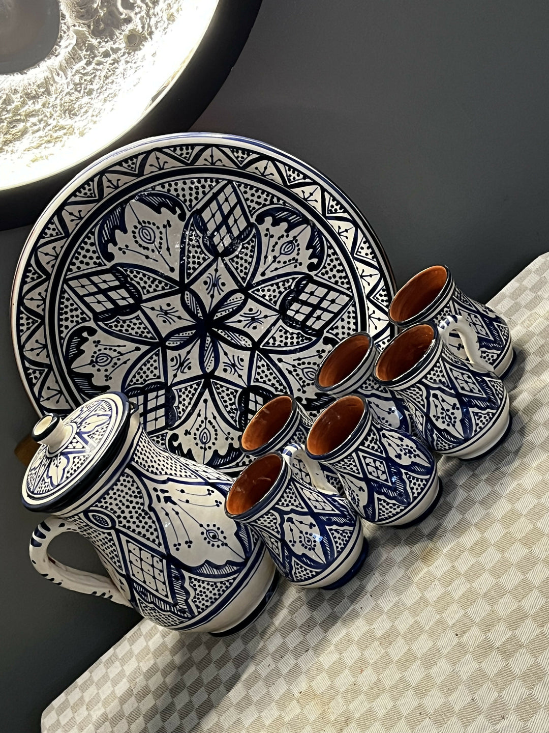 Handmade Moroccoan ceramic milk serving set 8p