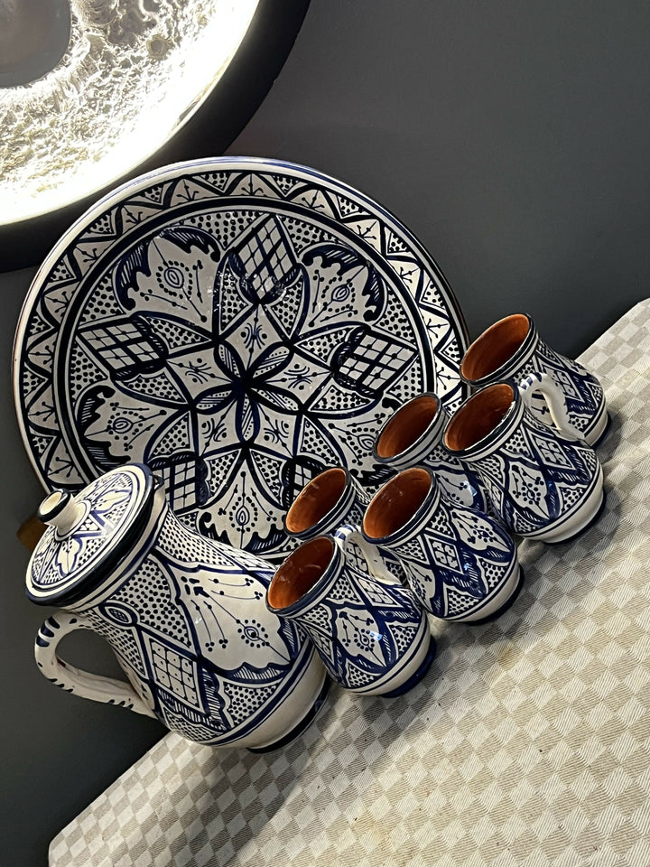 Handmade Moroccoan ceramic milk serving set 8p