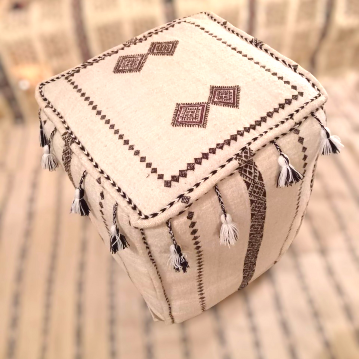 Large Rectangular Moroccan Berber Wool Pouf | 100% Wool