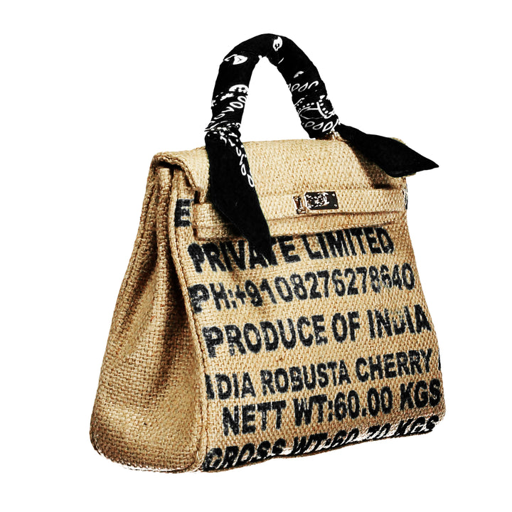 Kelly Style Coffee Jute Handbag