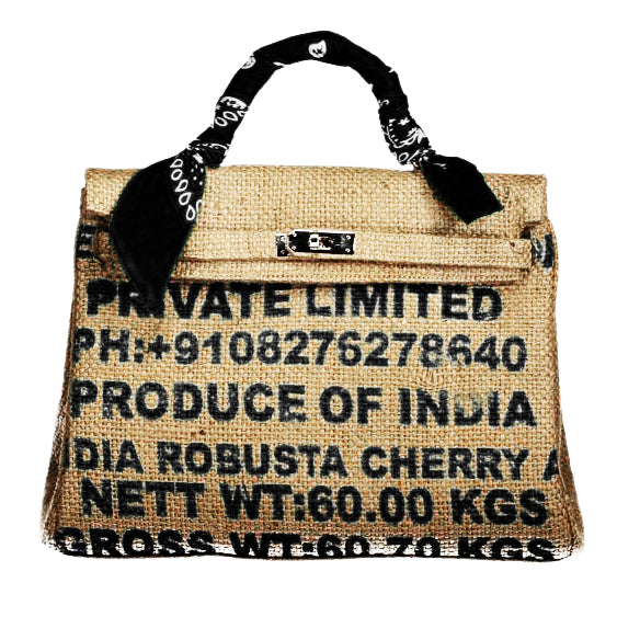 Kelly Style Coffee Jute Handbag