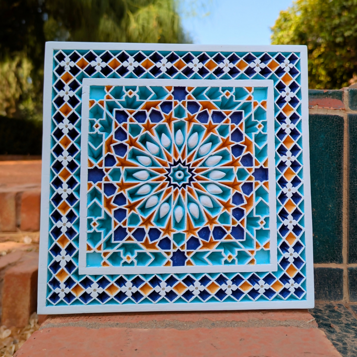 Geometrical Islamic Pattern Hand-Carved Plaster Mural Decoration