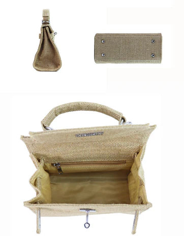 Kelly Style Coffee Jute Handbag