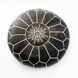 Handmade Moroccan Leather Pouf - Unstuffed Boho Ottoman for Living Room & Home Decor