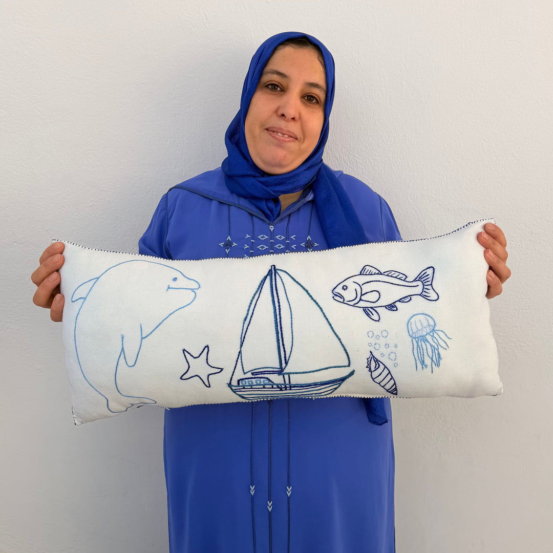 Nautical Dreams Embroidered Lumbar Cushion - 68 x 30 cm