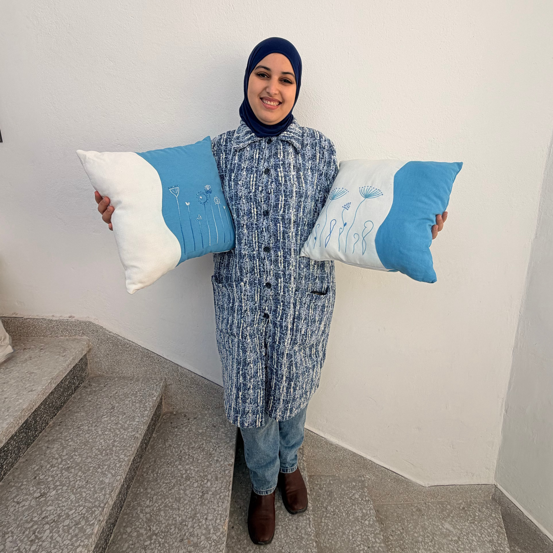 "English Rose" Heritage Cushion – Moroccan Floral Embroidery Tapisserie