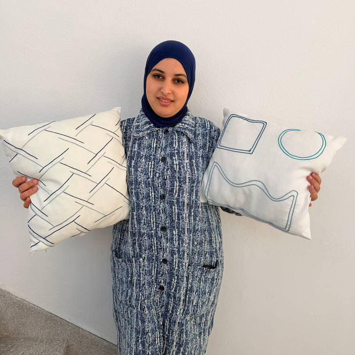 The Shapes of Blue - Abstract Moroccan Decorative Cushion