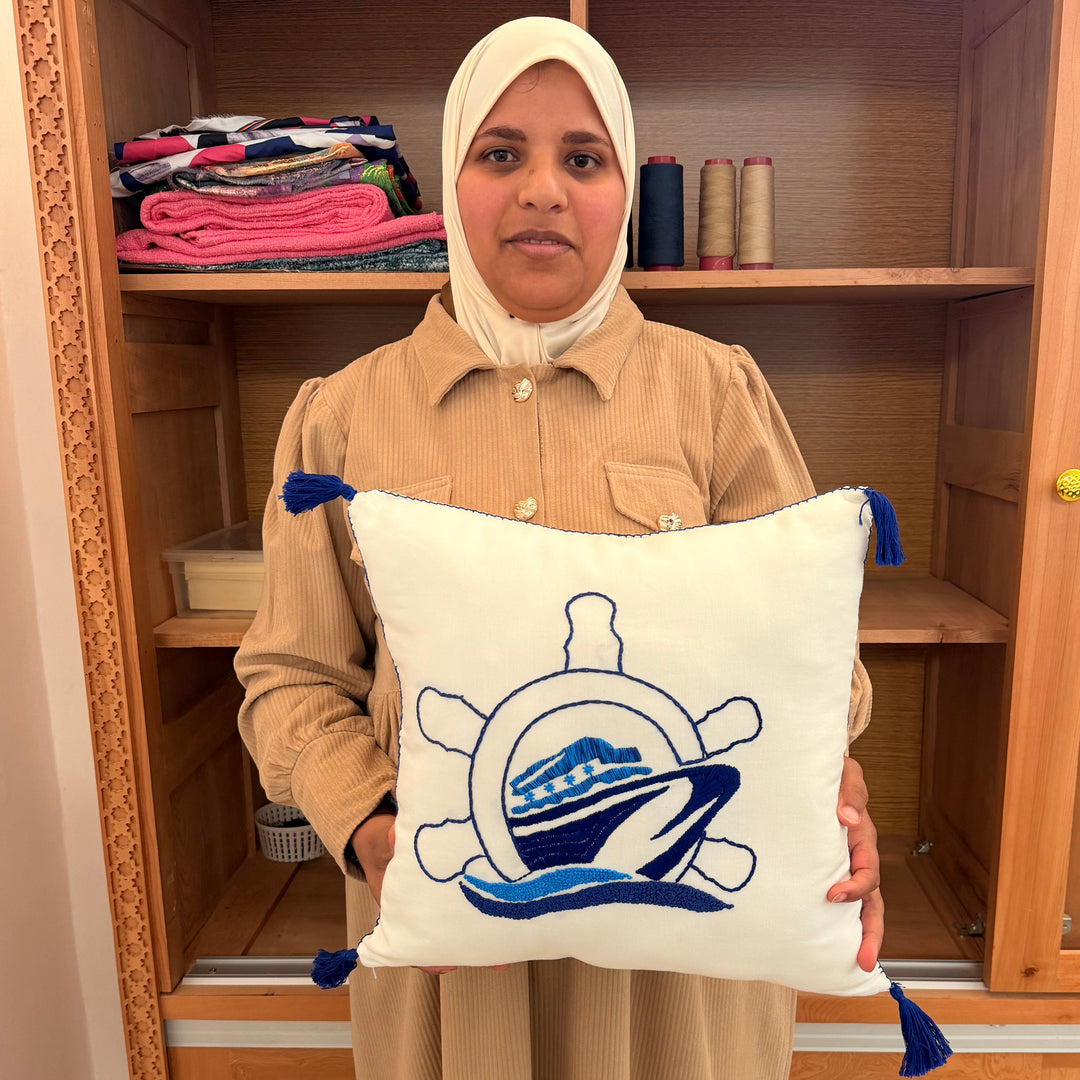 Nautical Heritage – Hand-Embroidered Cotton Cushion