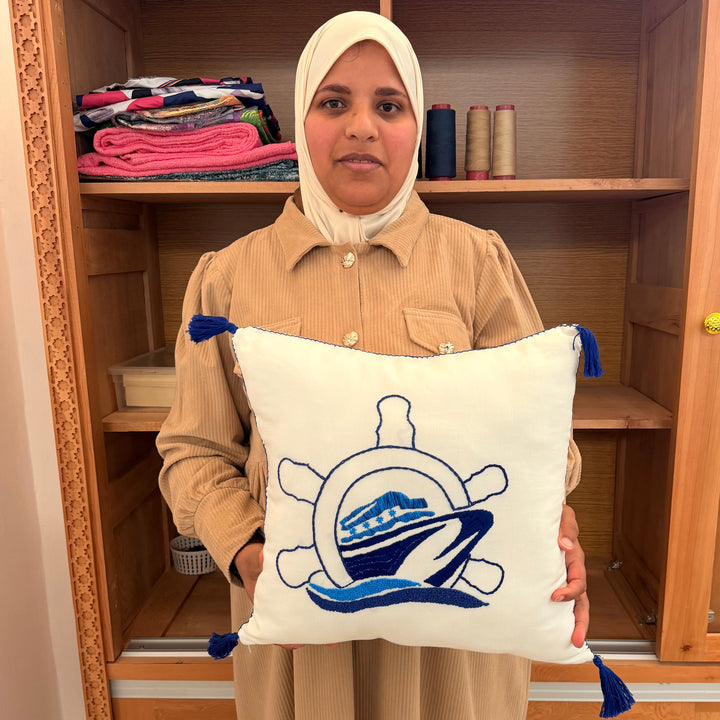 Nautical Heritage – Hand-Embroidered Cotton Cushion