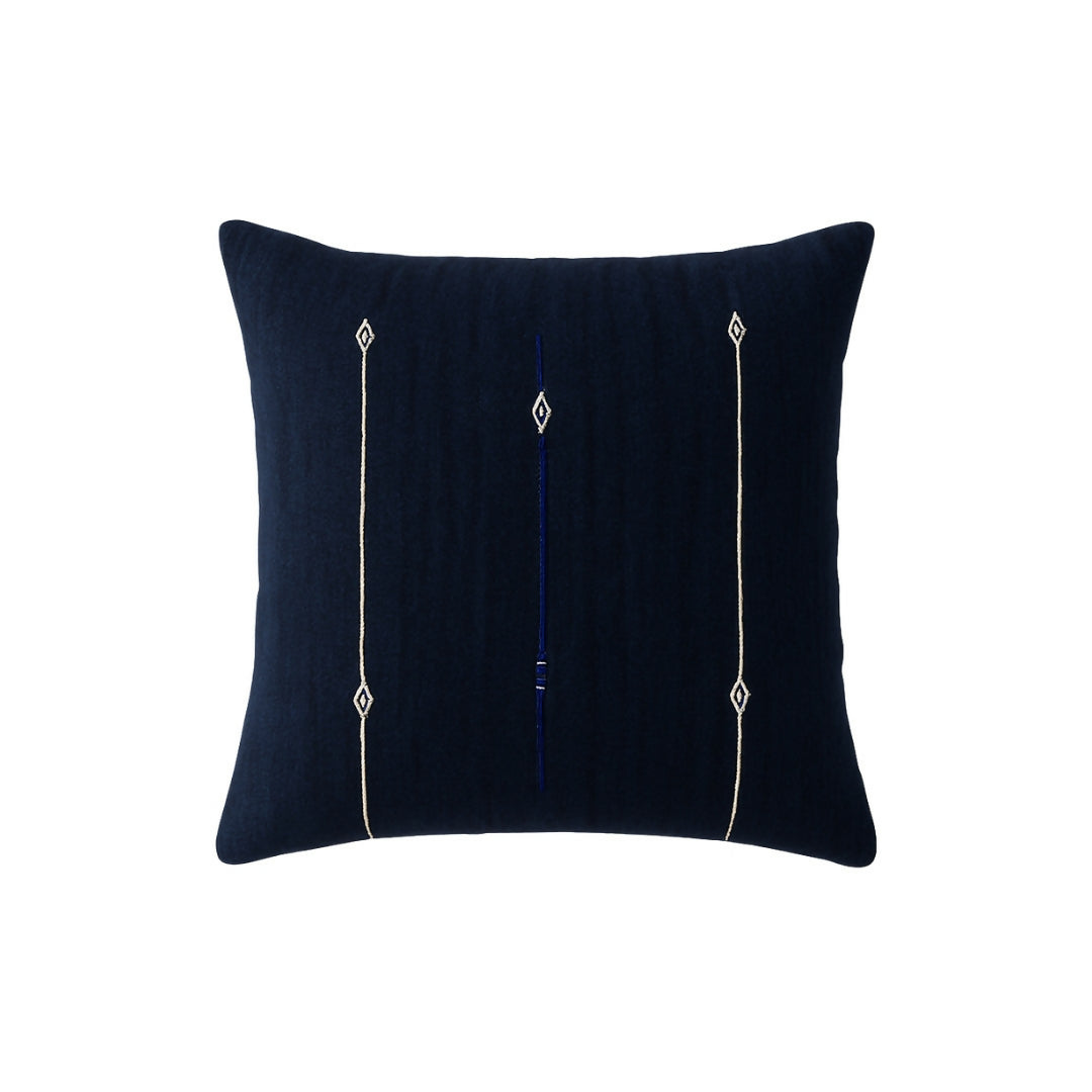 Indigo Artisan Hand-Loomed Cushion Cover | Minimalist Tribal Diamond Embroidery