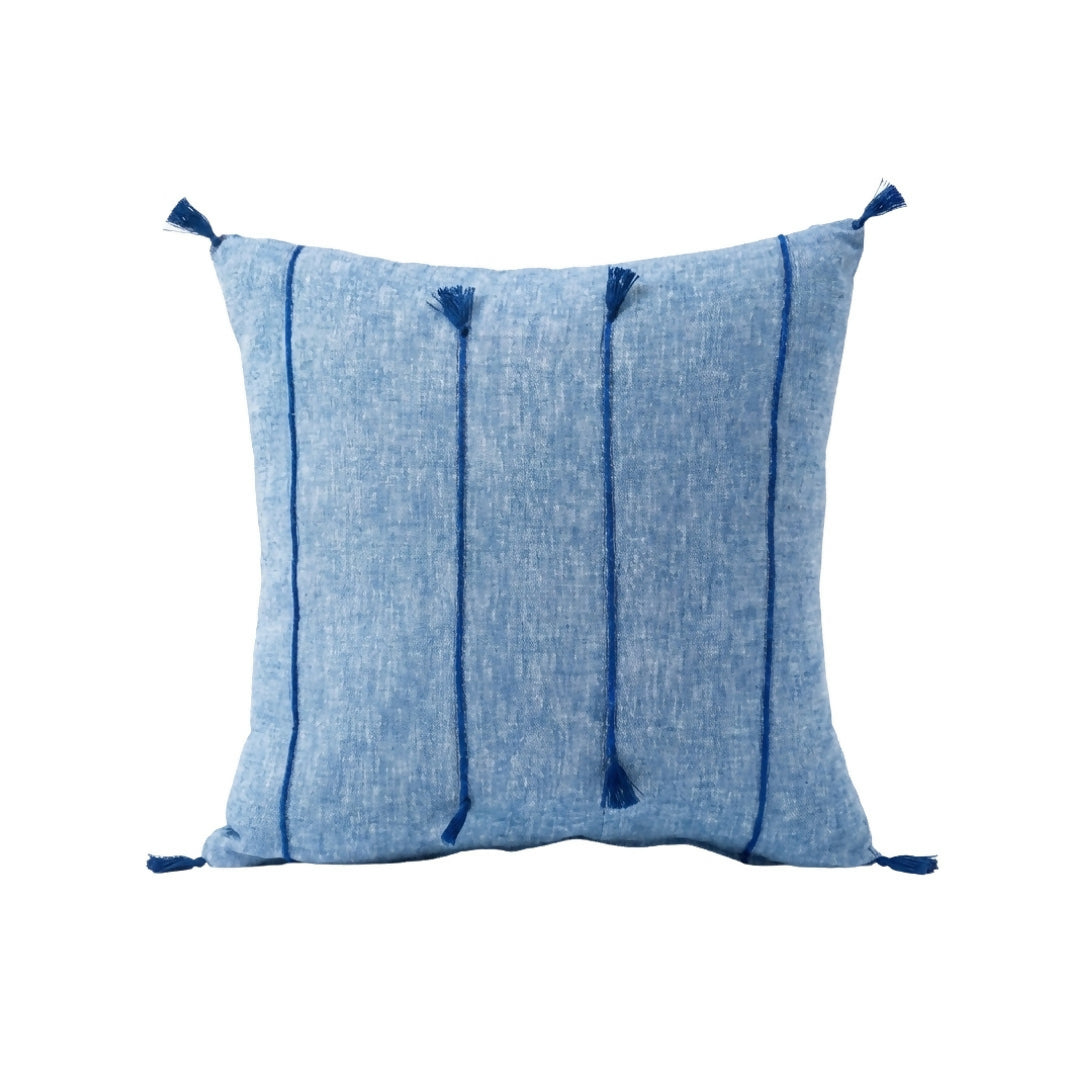 Moroccan Blue Jean Decorative Throw Pillow - Indigo Tassel Cushion