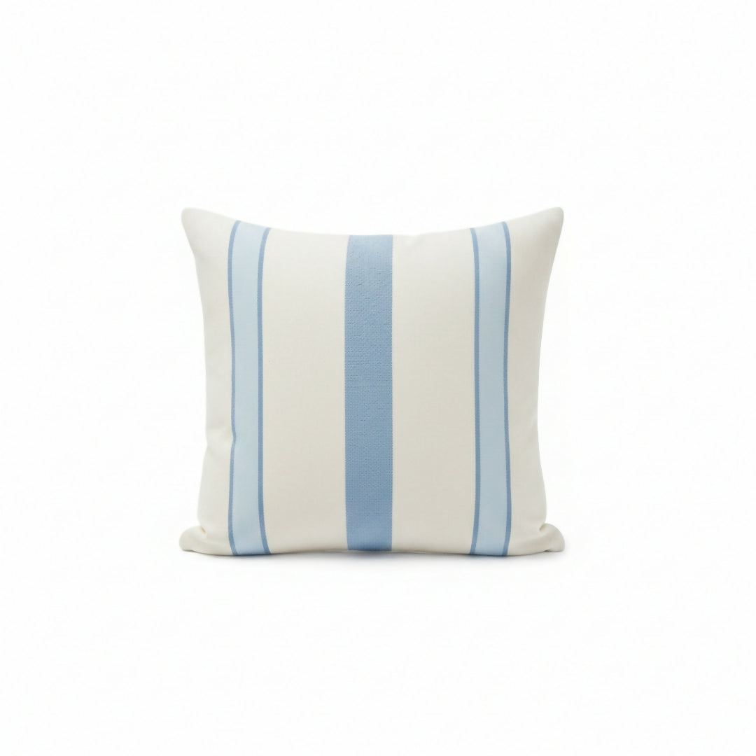 Sky Blue "Tarz Rbati" Cotton Cushion - Geometric Stripe Embroidery