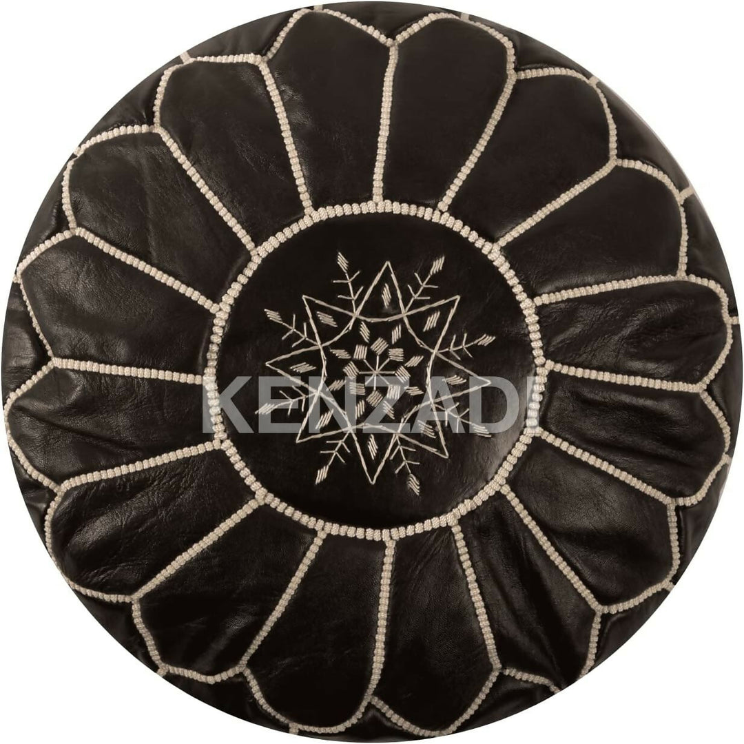 Genuine Leather Ottoman Pouf Cover Hand Stitched in Marrakech by Moroccan Artisans, Footstool, UNSTUFFED