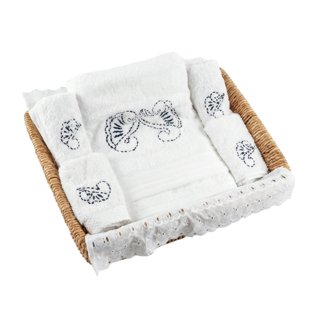 Premium Moroccan 5-Piece Cotton Towel Set – Luxury Embroidered Bath & Face Towels, Soft & Absorbent