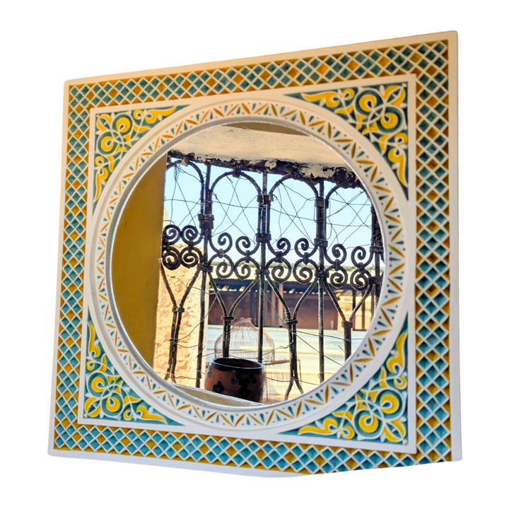 Hand Carving Moroccan Plaster Mirror, Painting Floral Finish Design