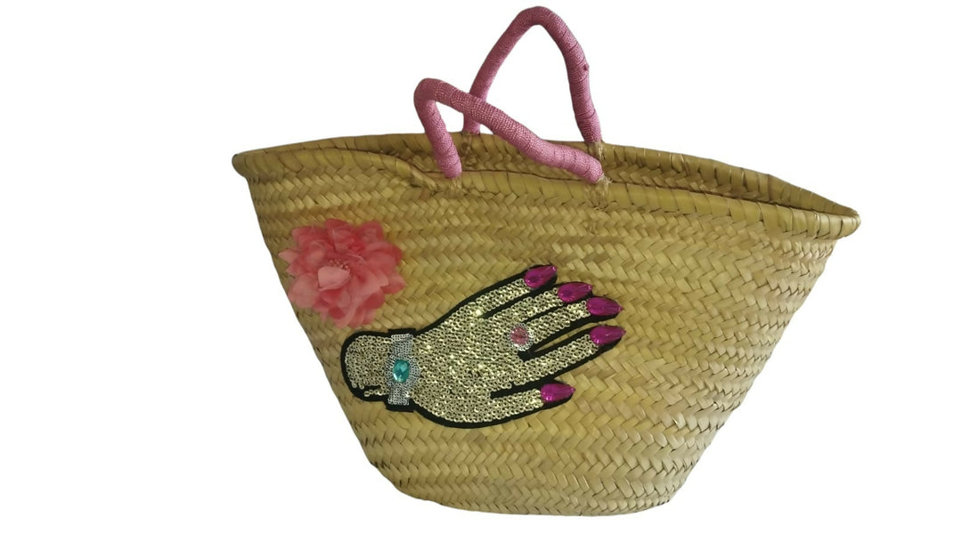Pink Hand Moroccan Wicker Market Basket