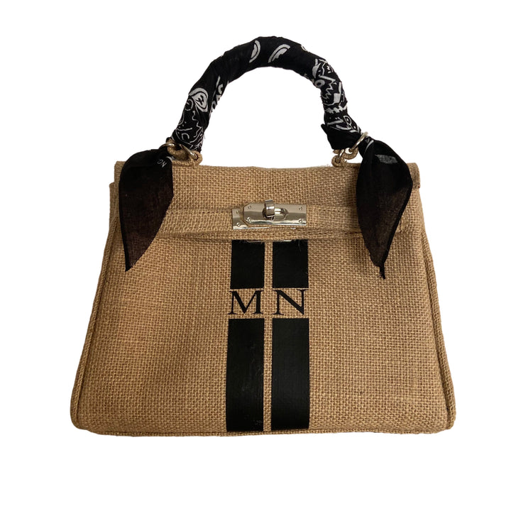 24H Kelly Style Jute Handbag with Initials