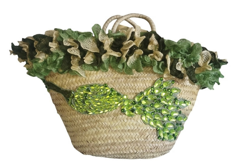 Green Petal Moroccan Wicker Market Basket