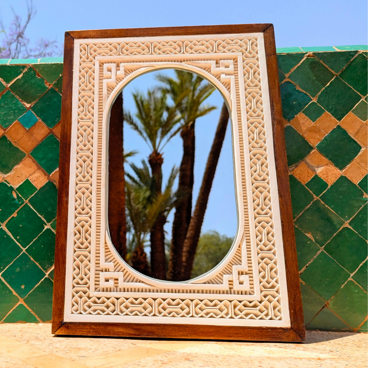 Framed Hand Carved Plaster Wall Mirror, Authentic white Finish