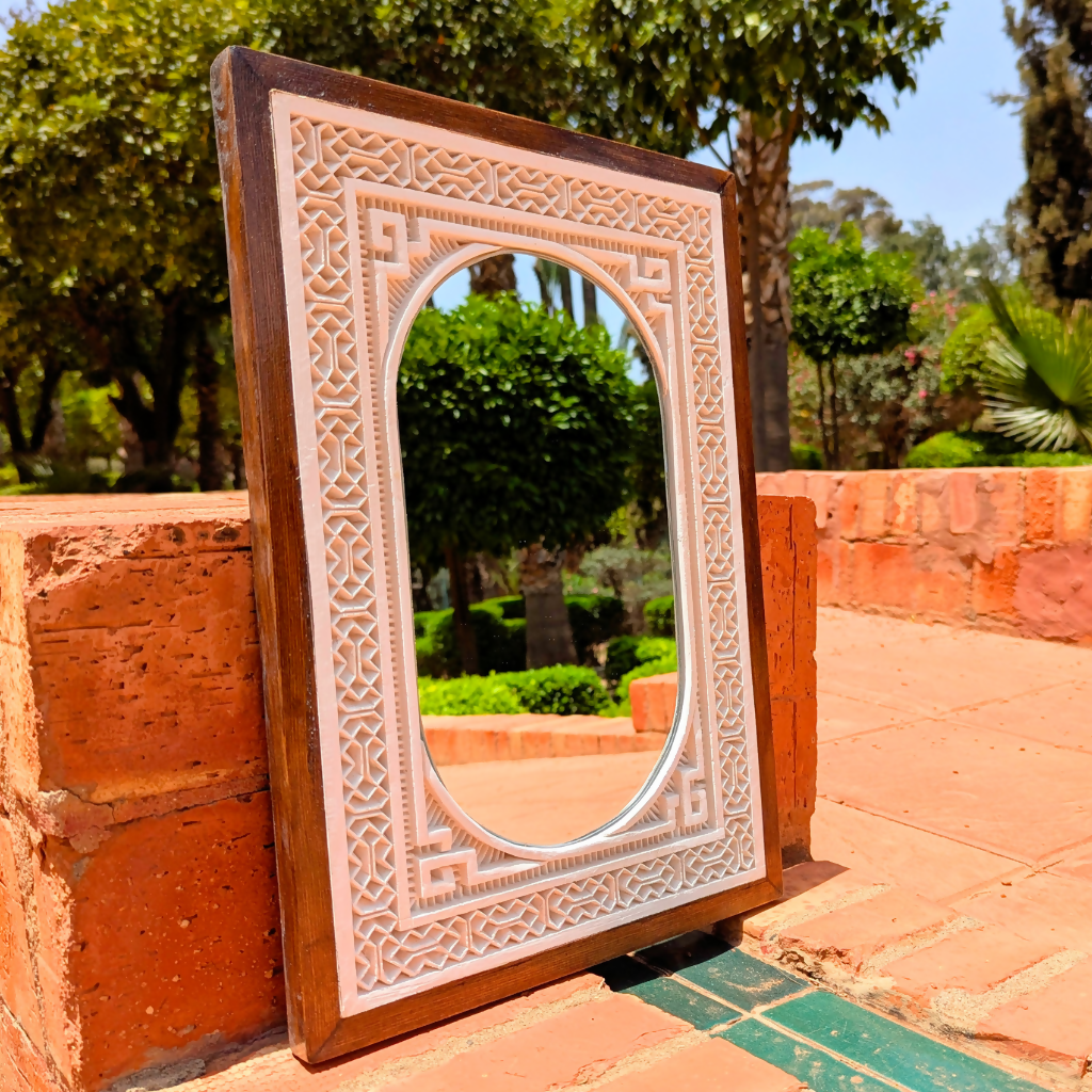 Framed Hand Carved Plaster Wall Mirror, Authentic white Finish