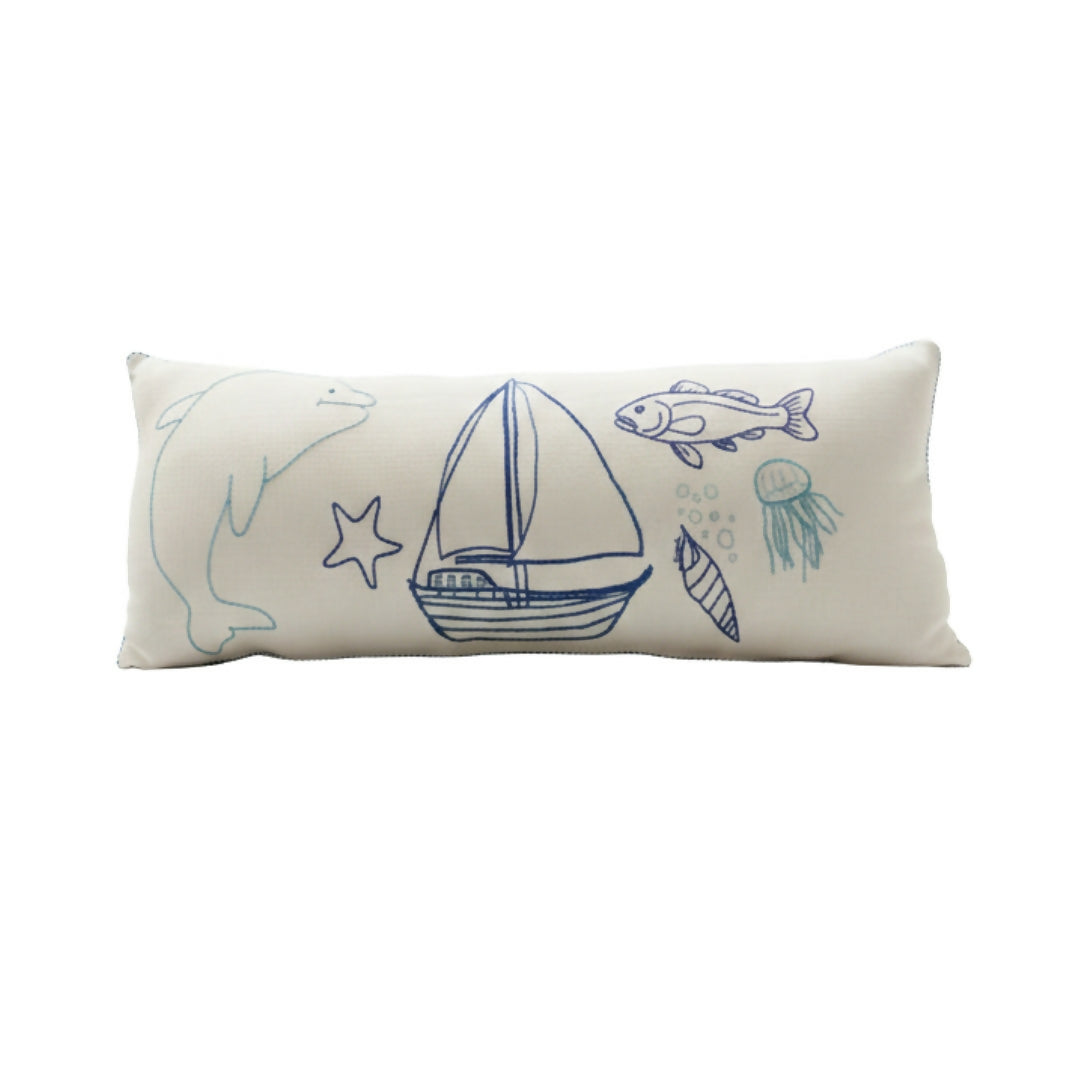 Nautical Dreams Embroidered Lumbar Cushion - 68 x 30 cm