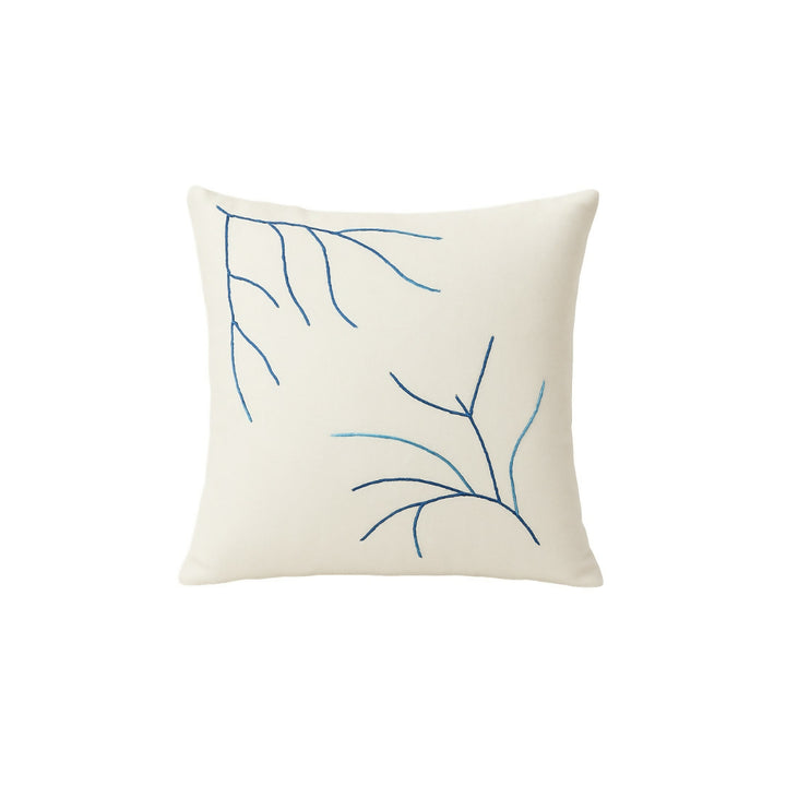 Minimalist Embroidered Coral Branch Throw Pillow – Abstract Blue Botanical Decorative Cushion Cover – Modern Coastal Home Decor