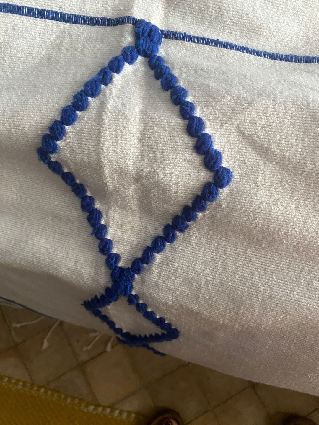 White & Blue Berber Symbol Moroccan Blanket