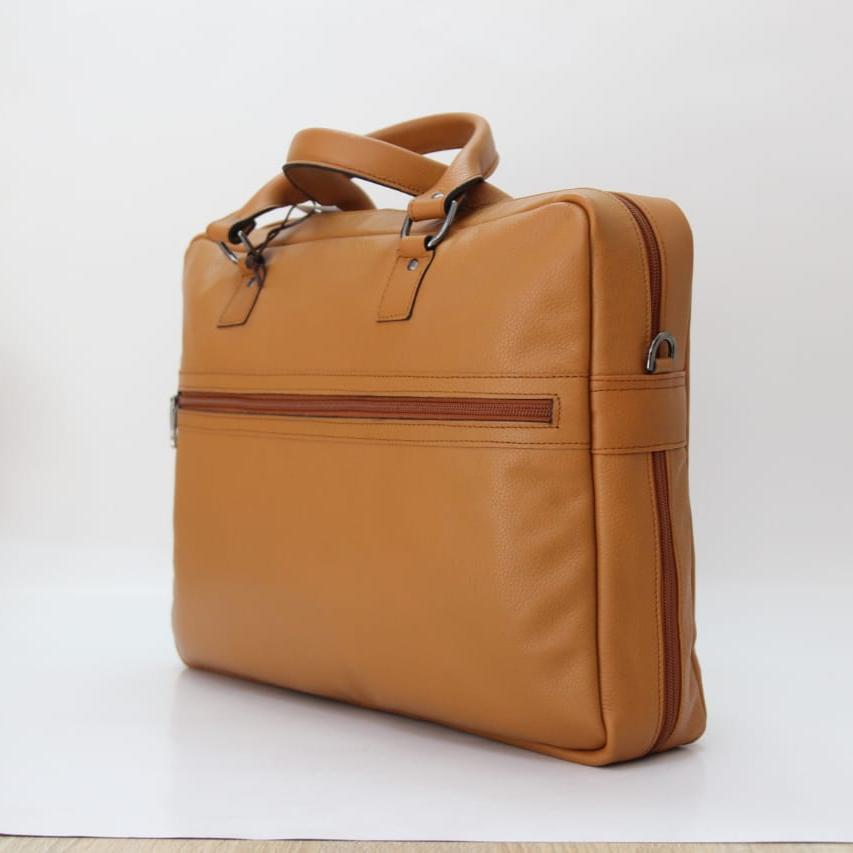 Camel handmade leather computer bag