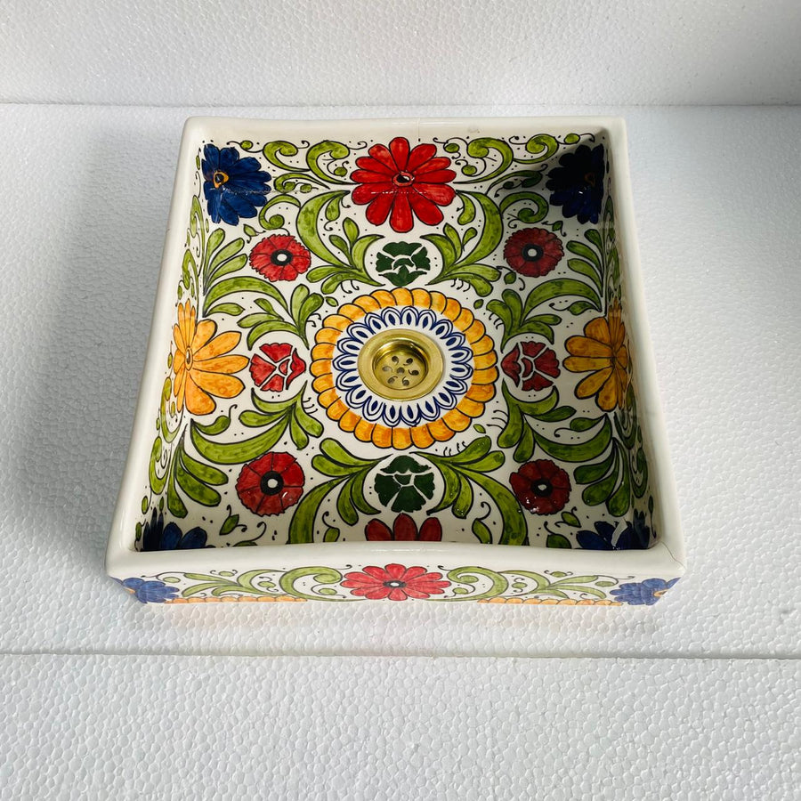Hand-Painted Moroccan Floral Bathroom Sink – Square Ceramic Vessel Basin from 222.00 € from 222.00 €