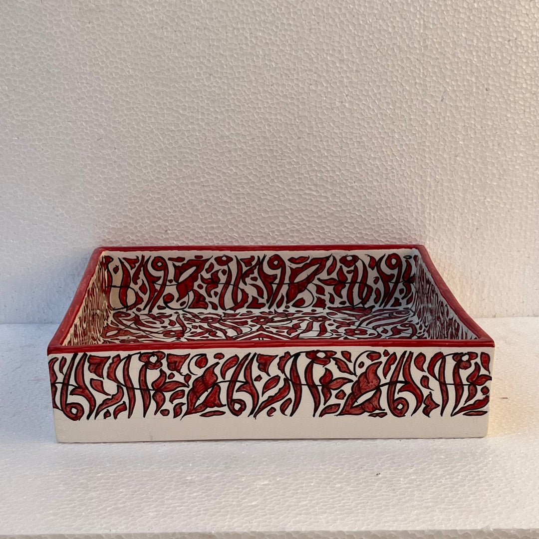 Hand-Painted Moroccan Ceramic Sink – Square Red Arabesque Design