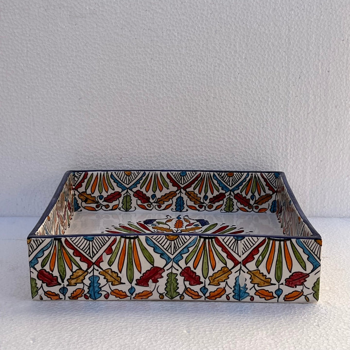 Hand-Painted Moroccan Ceramic Bathroom Basin – Square Colorful Floral Design Washbasin
