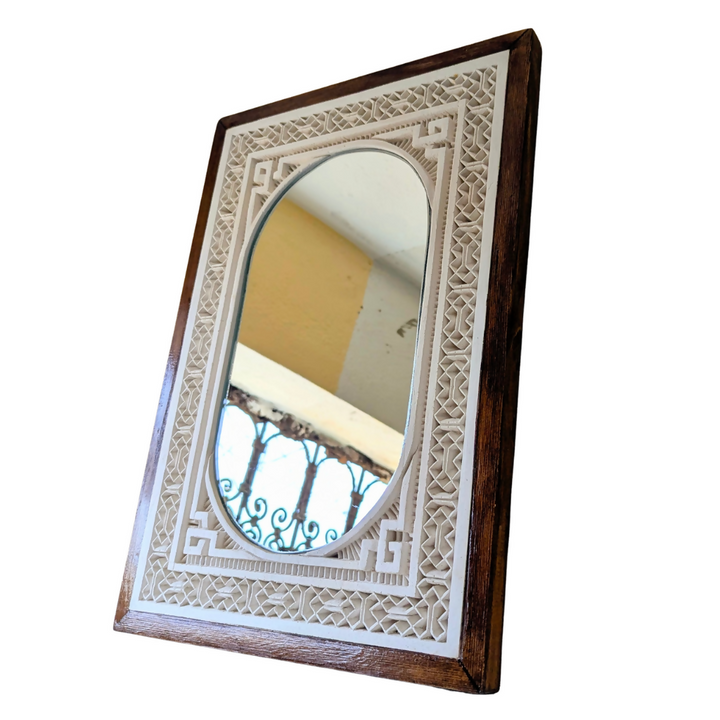Framed Hand Carved Plaster Wall Mirror, Authentic white Finish