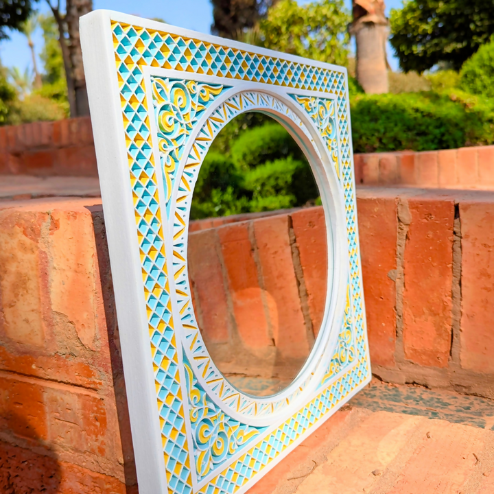 Hand Carving Moroccan Plaster Mirror, Painting Floral Finish Design
