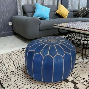 Handmade Moroccan Leather Pouf - Unstuffed Boho Ottoman for Living Room & Home Decor