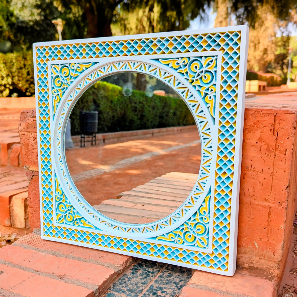 Hand Carving Moroccan Plaster Mirror, Painting Floral Finish Design