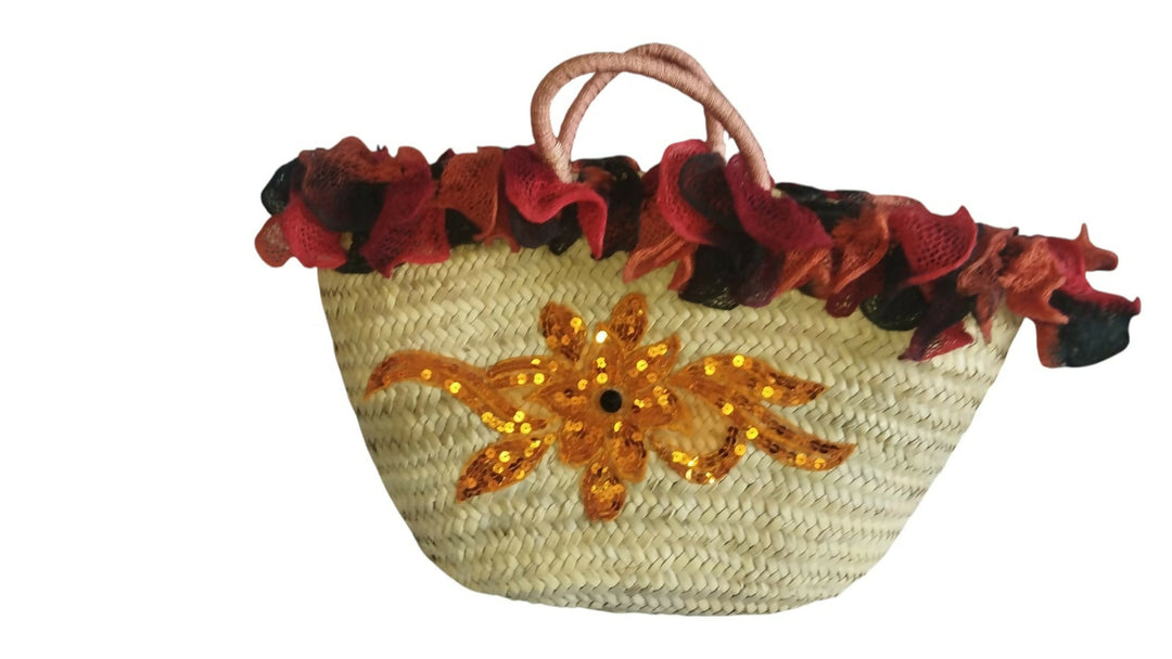Orange Flower Moroccan Wicker Market Basket
