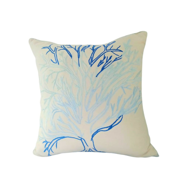 Hand-Embroidered Moroccan Decorative Pillow – Blue Tree of Life Cushion Cover